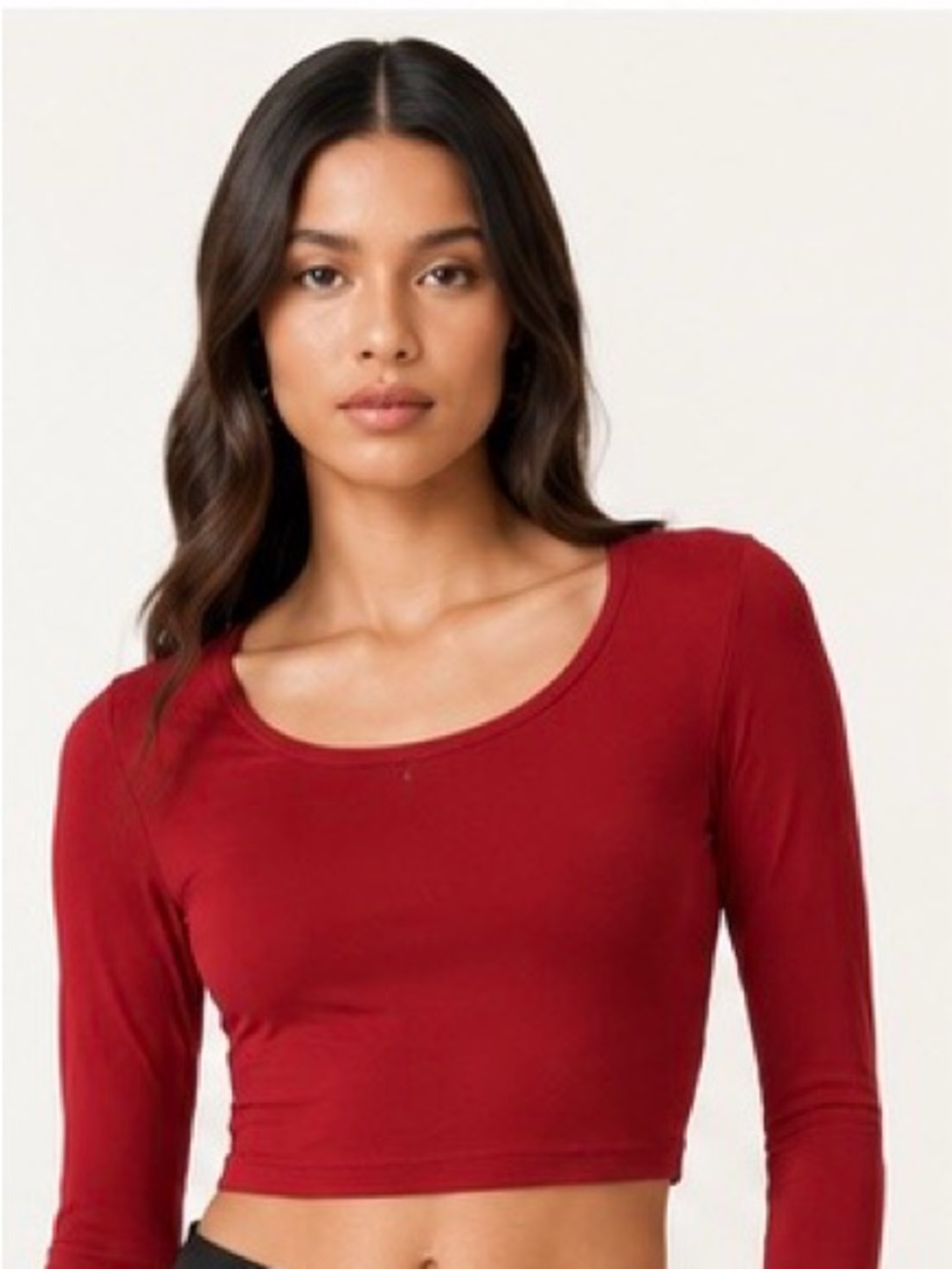 Naked Wardrobe Scooped Crop Top Burgundy Long Sleeve NWT $58